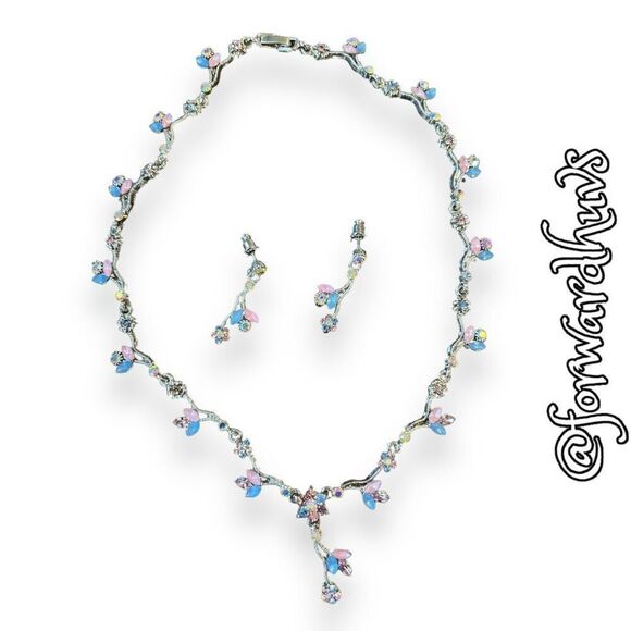 Cosplay Princess Style Necklace & Earring Set | Magical Pink & Blue - Picture 1 of 12